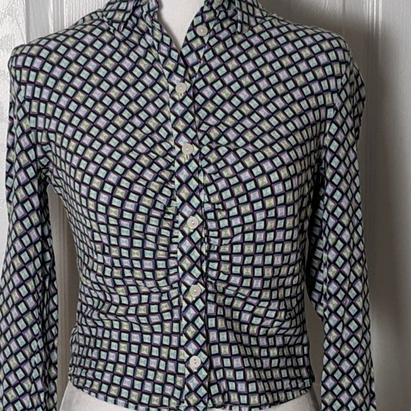 BERSHKA Women's Long Sleeve Button Down Crop Top Blouse Size S  Multi Print - Picture 1 of 7
